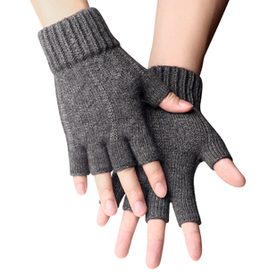 男士羊毛手套半指秋冬季保暖加绒户外登山运动骑行开车学生手套女