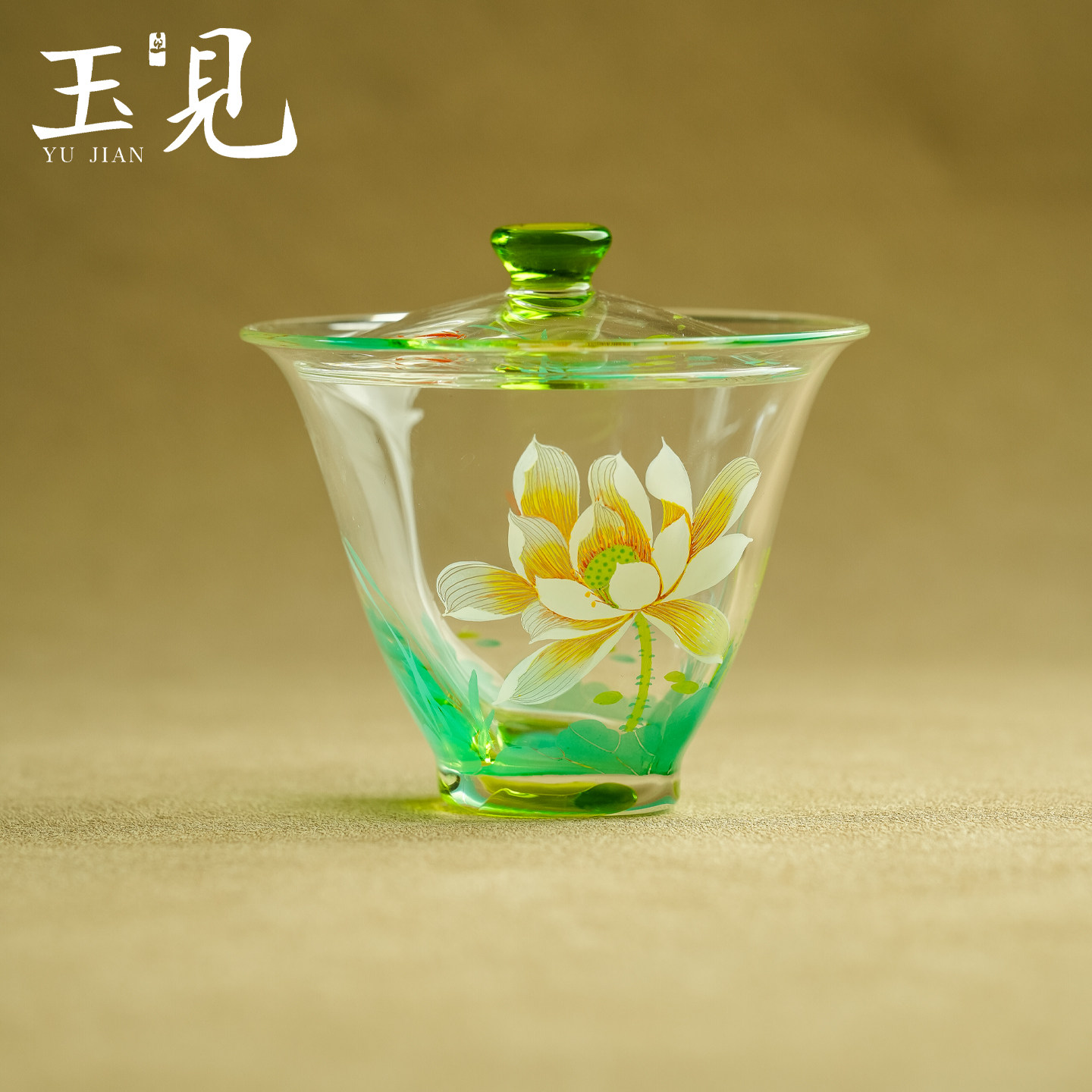 玉见景德镇手绘荷花泡茶器小盖碗