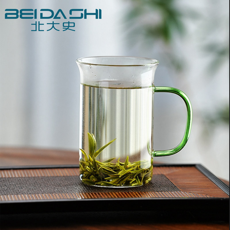 北大史家用高硼硅手工彩把绿茶杯图片