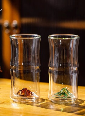 北大史玉见静竹观山双层竹节绿茶杯家用轻奢高硼硅泡茶杯办公杯