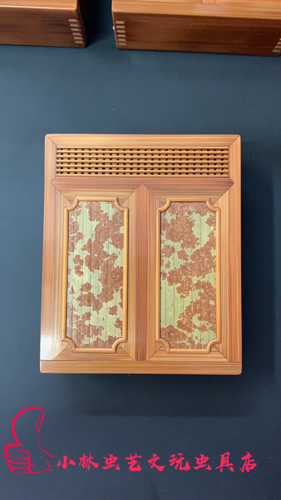 小林虫艺精品老竹湘妃竹双格竹蛉盒养金钟竹蛉 黄蛉盒85*71*29mm