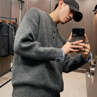 亨利领套头毛衣男潮牌高级感百搭厚针织衫 MXD 袖 衬衫 UGLY25AW个性