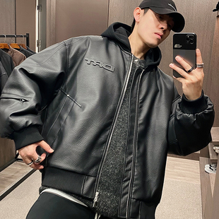 MXD 潮牌大字母刺绣连帽皮羽绒服男说唱痞帅机能风外套冬 UGLY美式