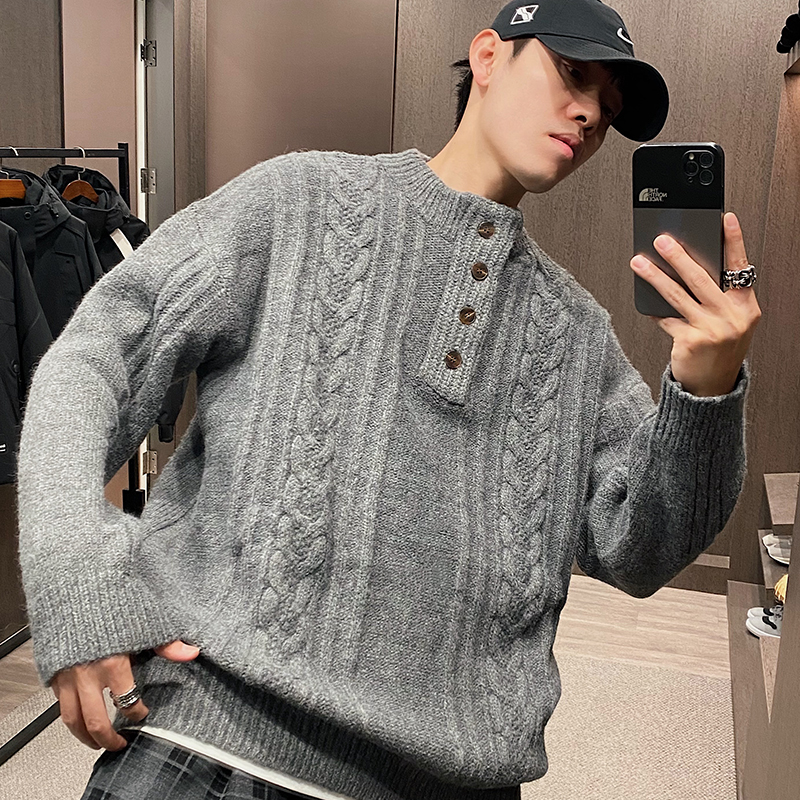 冬季慵懒风美式麻花针织衫毛衣男