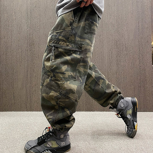 春季迷彩工装大口袋运动束脚裤男