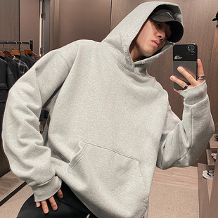 宽松情侣加厚上衣 潮牌重磅破洞连帽纯色加绒卫衣秋季 MXD UGLY美式