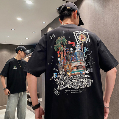 夏季动物总动员涂鸦印花刺绣短袖