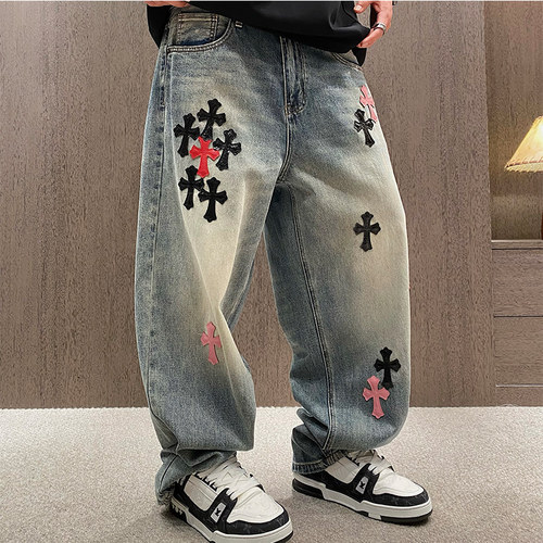 春夏潮牌嘻哈高街刺绣重工牛仔裤