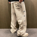MXD UGLY美式潮牌复古做旧水洗脏脏灰直筒裤男秋冬季加绒抽绳卫裤