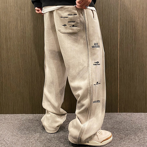 字母刺绣松紧腰抽绳秋冬加绒卫裤