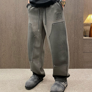 休闲松紧腰刺绣长裤 MXD 男美式 高定潮牌巴黎灰微锥休闲裤 UGLY秋季