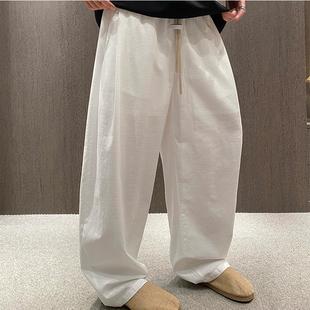 MXD UGLY2026夏季轻奢老钱风纯色宽松休闲裤男垂感阔腿直筒亚麻裤