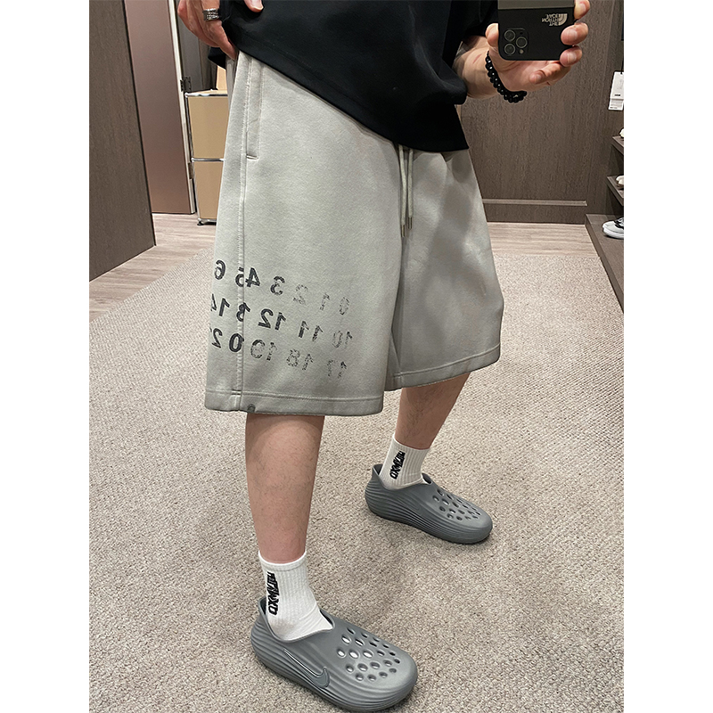 夏季潮复古字母印花松紧腰短裤男
