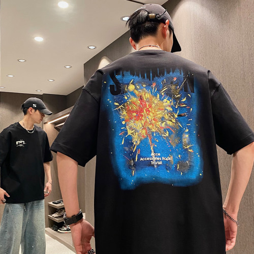 夏季设计感烟花印花情侣短袖T恤