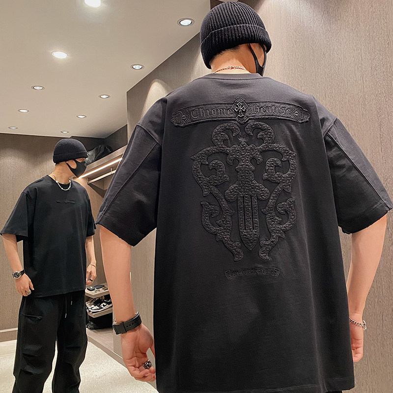MXD UGLY美式奢潮高级感刺绣重磅圆领T恤男时尚高街植绒宽松短袖