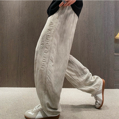 春夏潮牌钢印字母棉麻老钱风长裤