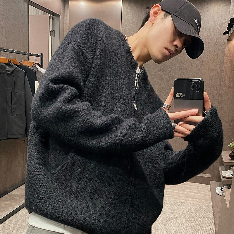 秋冬奢潮高级感纯色单拉链针织衫