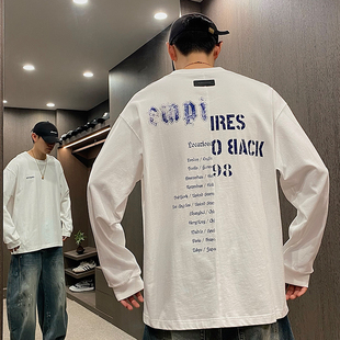 新款 MXD T恤男秋季 潮牌不规则字母印花长袖 宽松打底上衣 UGLY美式