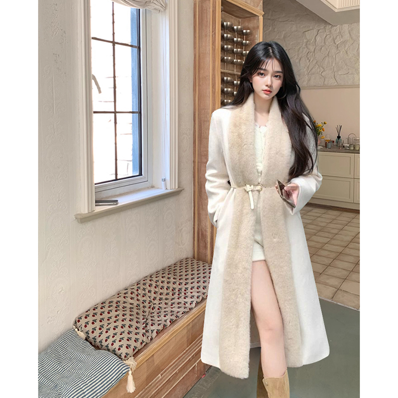 法式名媛高级感毛呢大衣女冬季新款气质时尚拼接中长款呢子外套