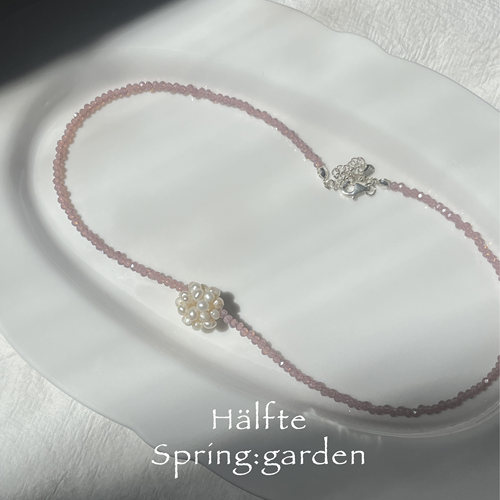 halfte原创设计夏日海盐白桃串珠水晶项链锁骨链纯银镀金细闪项链