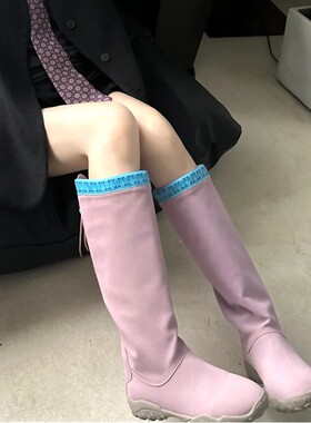 紫色超减龄秋冬显瘦长筒靴长靴女