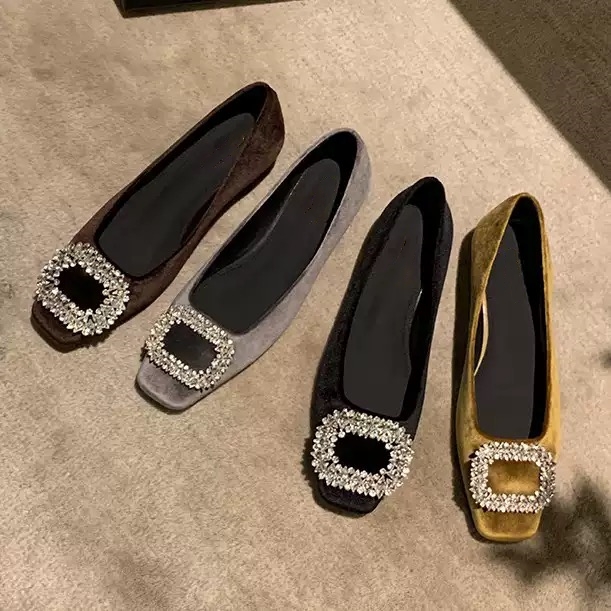 春夏水钻方扣粗跟玛丽珍浅口单鞋