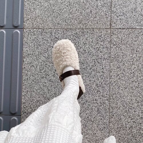 秋冬羊羔毛后跟可踩平底芭蕾女鞋