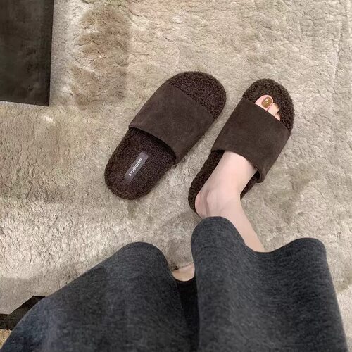 简约超舒适羊羔毛毛保暖外穿拖鞋