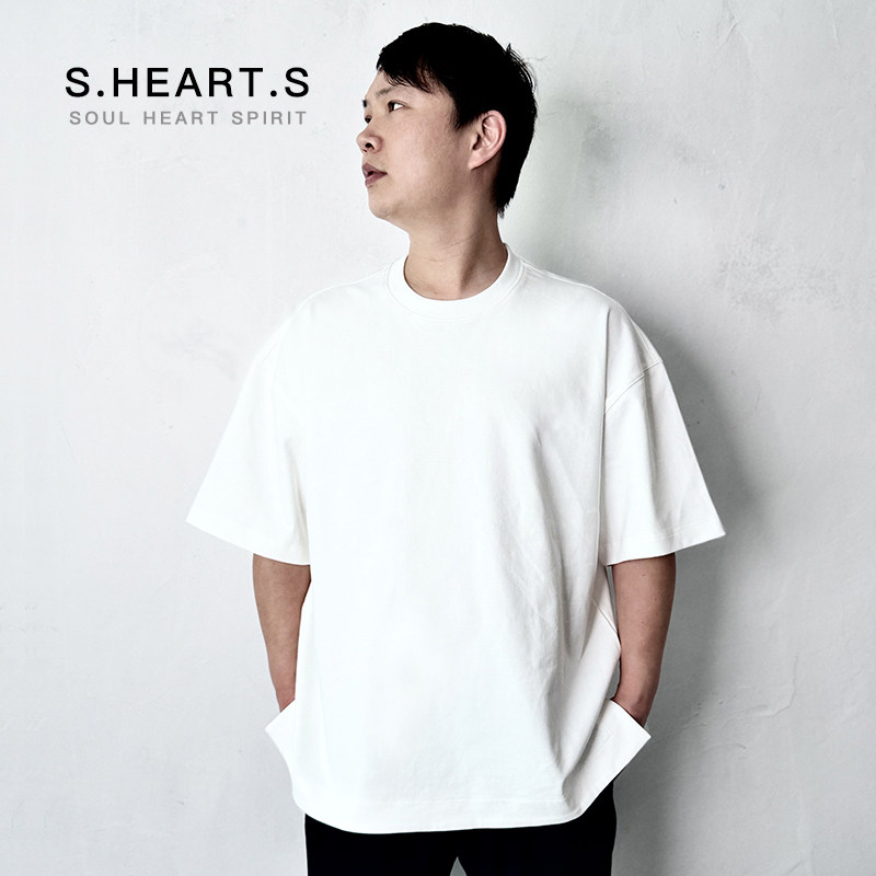 SHEARTS潮牌日系重磅纯棉男士短袖T恤下摆开叉基础百搭纯色黑白色