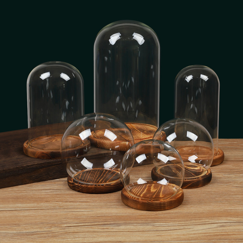 促销永生花玻璃罩干花透明展示盒人偶圣诞树积木手模手办防尘罩