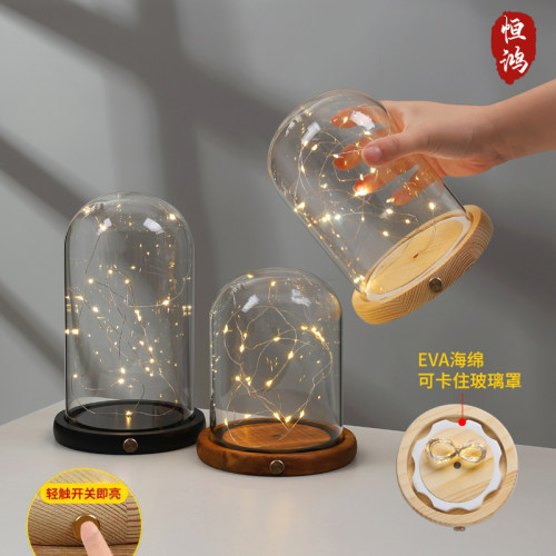 侧面开关防脱落卡扣EVA防滑发光玻璃罩透明展示盒蝴蝶手办防尘罩