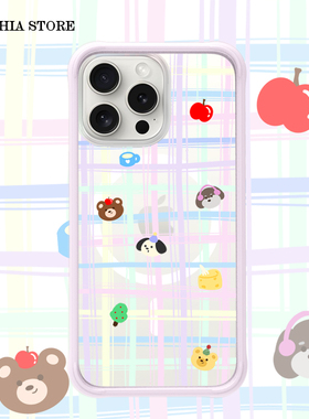 Oyriuas Cynthia新品高透磁吸糖果游乐场 适用苹果16promax可拆卸手机壳二合一 多彩线条格子多巴胺小熊