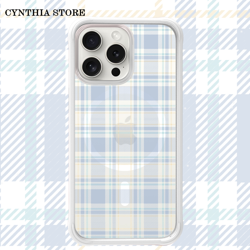 Oyriuas Cynthia新品半透格子蓝色星梦 适用iPhone16pro液态硅胶边框手机壳磁吸款可拆卸防摔抗指纹抗刮花