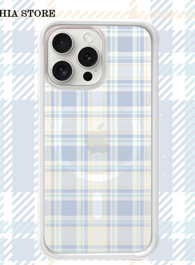 Oyriuas Cynthia新品半透格子蓝色星梦 适用iPhone16pro液态硅胶边框手机壳磁吸款可拆卸防摔抗指纹抗刮花