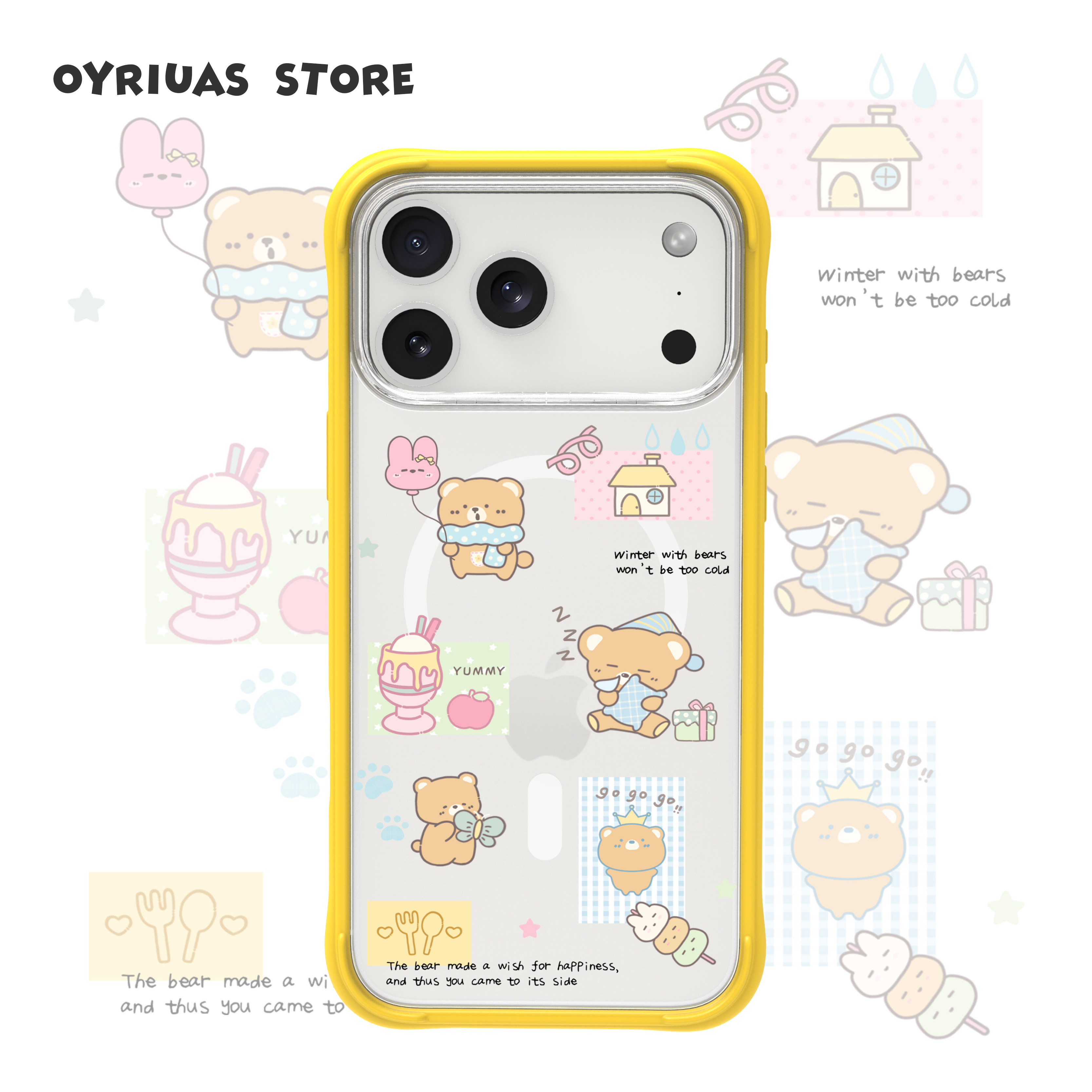 Oyriuas 小熊日记 适用苹果16pm/17pm磨砂磁吸可拆卸液态硅胶手机壳全包保护套磨砂背板抗指纹防摔可爱保护套图片