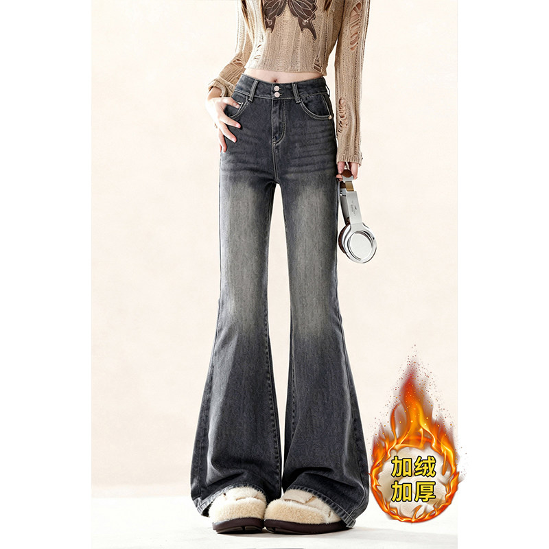 自然涩美式高腰加绒微喇牛仔裤女早春显瘦垂感阔腿不贴腿喇叭裤冬,女装/女士精品,牛仔裤,淘宝优惠券,粉丝福利购,淘宝优惠卷