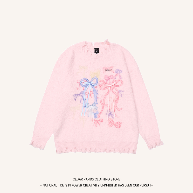 温柔风蝴蝶结毛衣女春秋新款