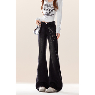 喇叭阔腿裤 自然涩黑色高腰显瘦微喇牛仔裤 型超好看 版 子 女秋冬季