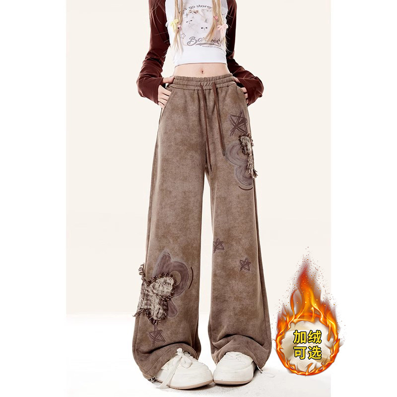 自然涩棕色运动卫裤女2026秋冬新款小个子复古休闲阔腿爵士舞裤子,女装/女士精品,卫裤,淘宝优惠券,粉丝福利购,淘宝优惠卷