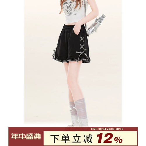 少女黑色休闲运动短裤女士夏季