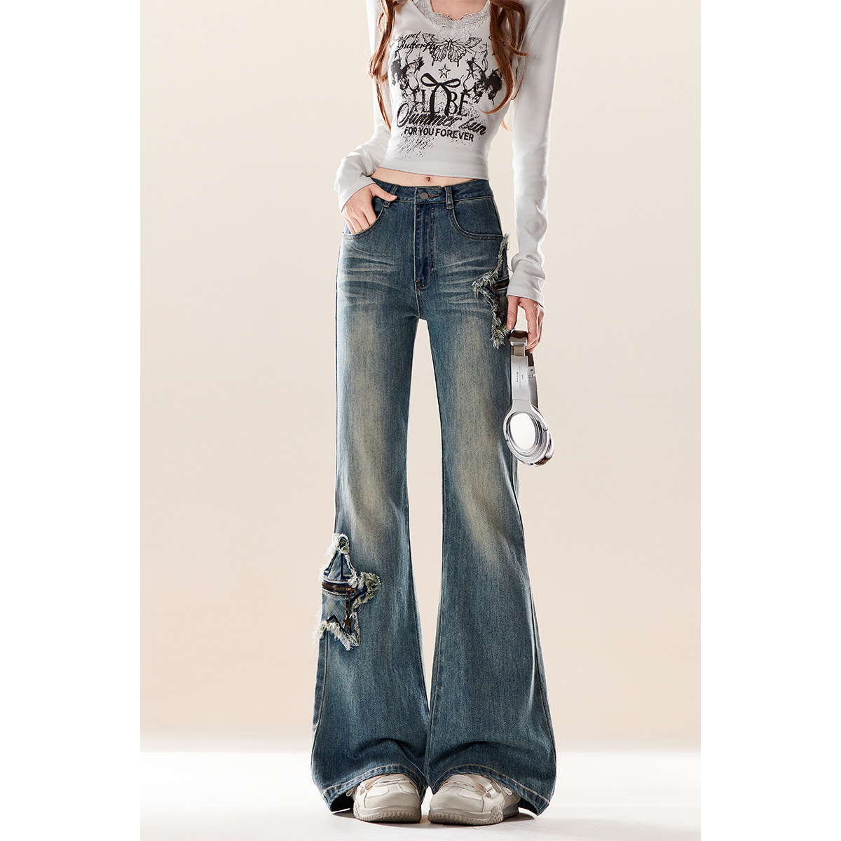 自然涩星星贴布微喇牛仔裤女秋冬季新款巨好看的早秋穿搭喇叭裤子,女装/女士精品,牛仔裤,淘宝优惠券,粉丝福利购,淘宝优惠卷