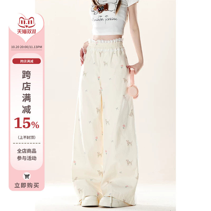 自然涩夏季穿搭小狗休闲裤女新款小个子慵懒风宽松弛感薄款裤子秋