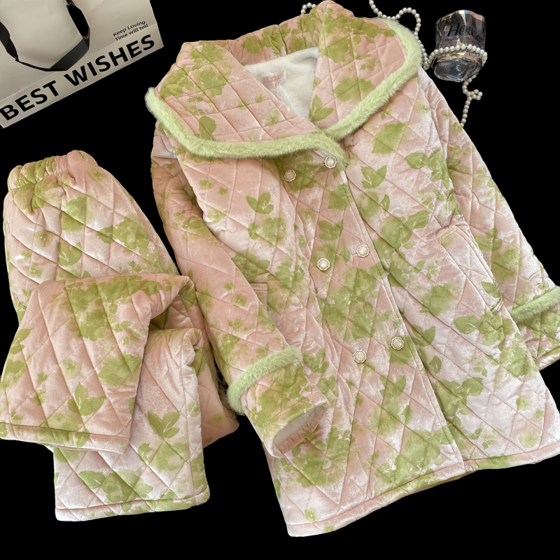 冬季新中式珊瑚绒加厚睡衣套装