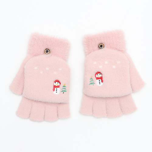 秋冬季儿童手套孩子写字半指翻盖