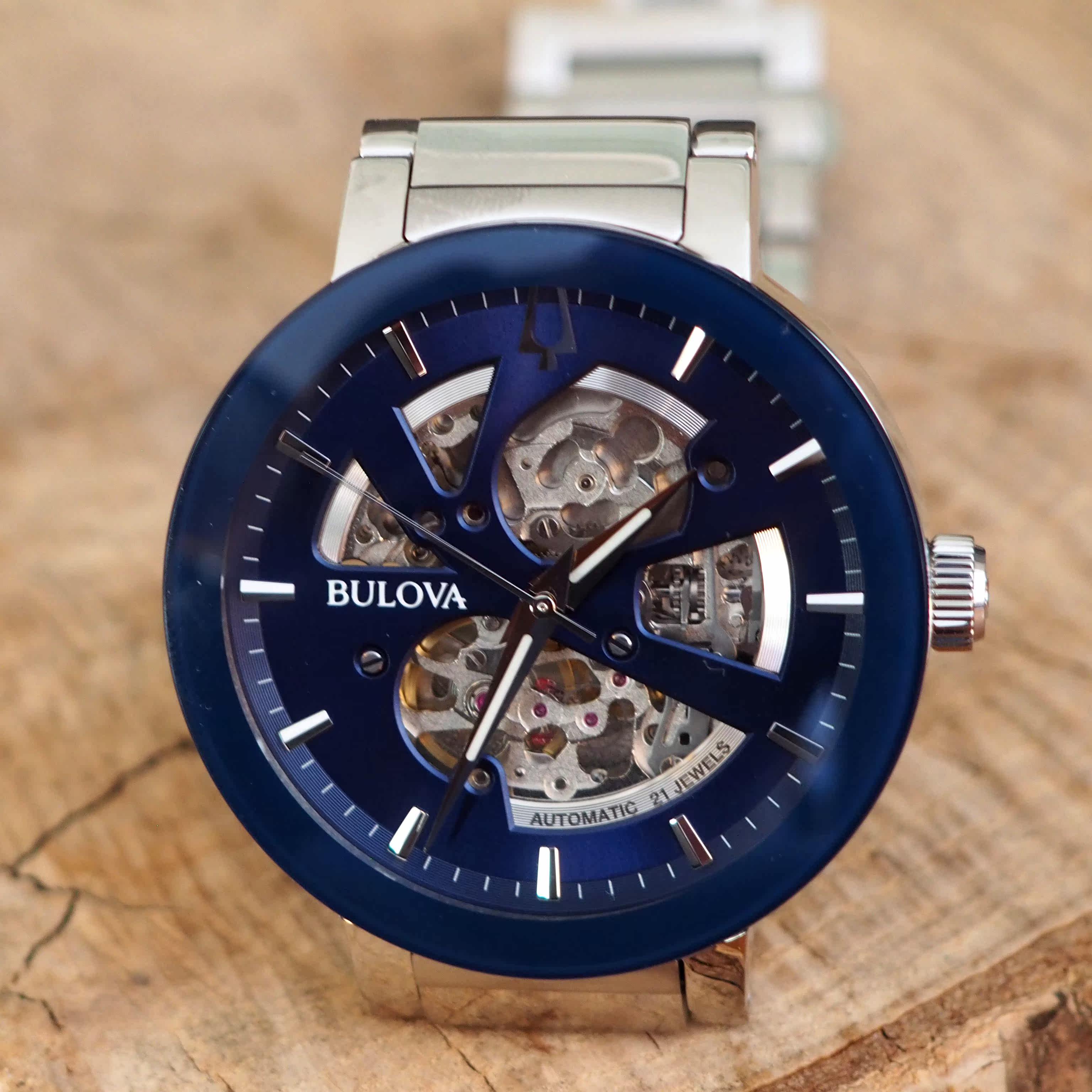 正品代购宝路华/bulova 不锈钢机械自动蓝色表盘男士休闲腕表