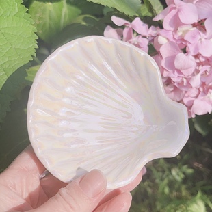 珠光扇贝盘水彩美甲国画陶瓷调色盘闪光贝壳可爱口红粉底液化妆