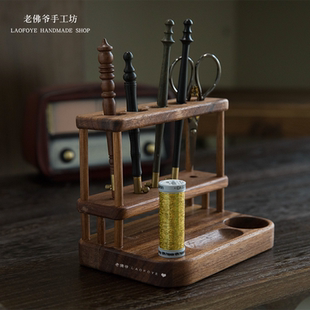 钩针收纳架 刺绣钩针架线轴 立式 胡桃木 全实木打造 现货 法式