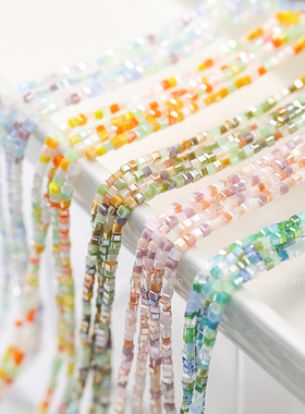 2*2mm迷你方块珠 夏日清新色混合方形小米珠子水晶珠AB彩手链串珠