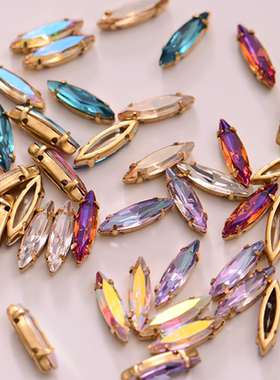 法式刺绣材料 细长马眼彩色手缝爪钻 钉珠绣多切面铜底装饰钻