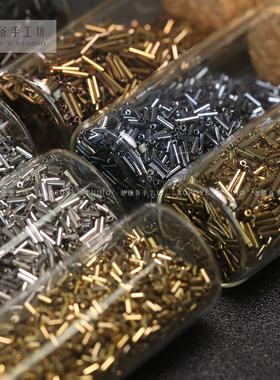 【1.5*4.5mm细长管珠】捷克电镀金棕深色系长管圆珠 串珠手链配件